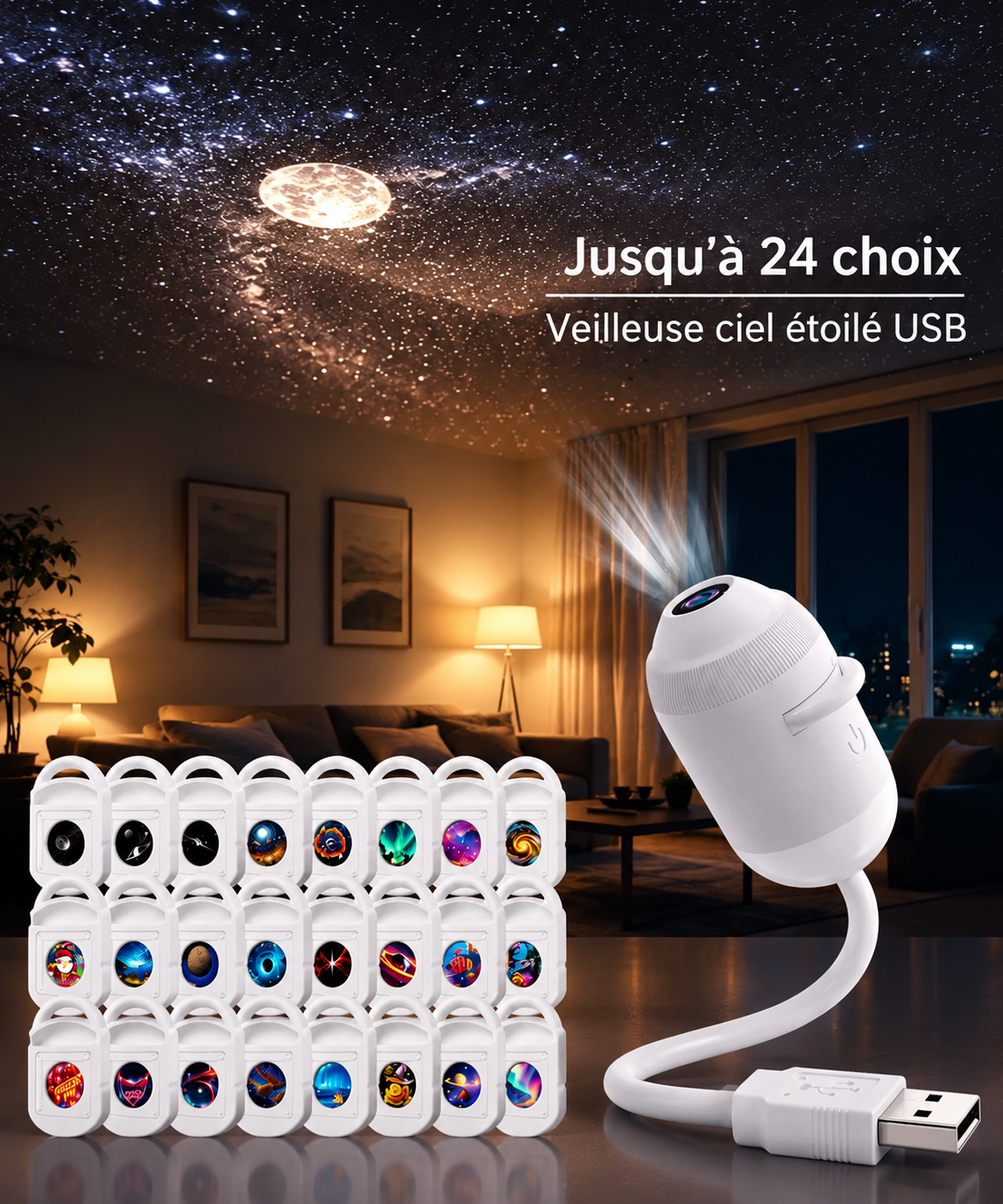 Nebulys Comet ✨ — Veilleuse Ciel Étoilé Moon & Stars