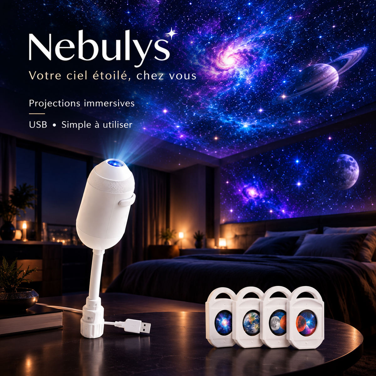 Nebulys Comet — Veilleuse Ciel Étoilé USB Voiture & Maison